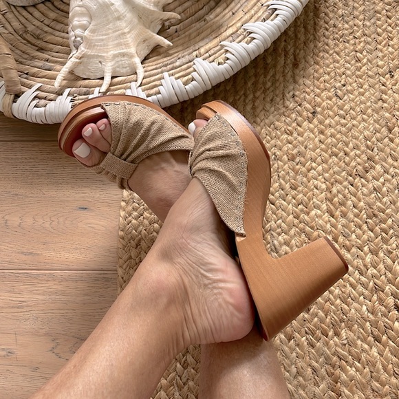 Swedish Hasbeens NWT Rafia Textile Bow Slip In Clog Sandal Retro Love 🌸❤️🙏 - Picture 7 of 10